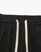 Men's Textured Drawstring Trousers With Straight Legs - Black