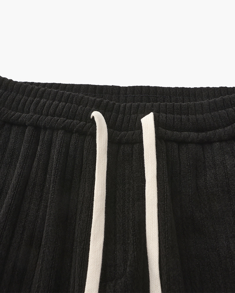 Men's Textured Drawstring Trousers With Straight Legs - Black