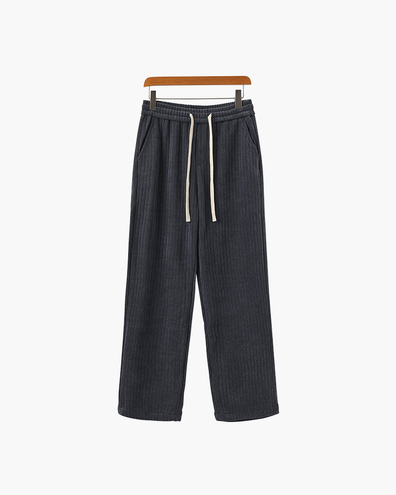 Men's Textured Drawstring Trousers With Straight Legs - Grey
