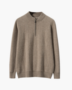 Men's Textured Half-Zip Jumper With Narrow Stand Neck - Beige