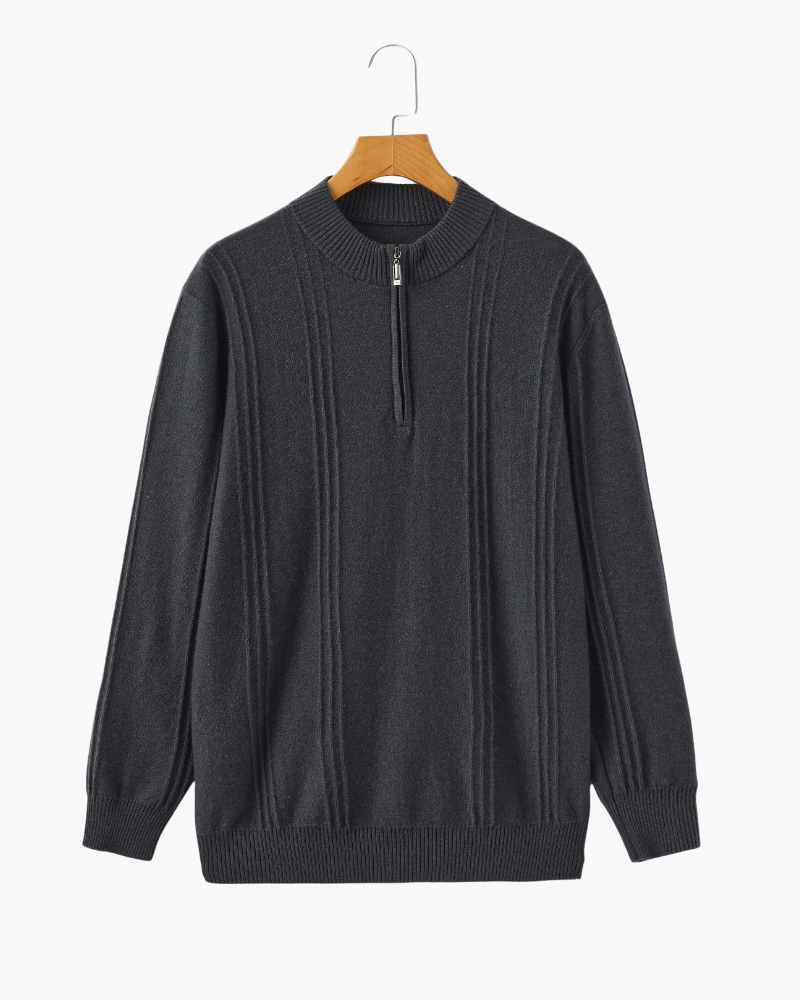 Men's Textured Half-Zip Jumper With Narrow Stand Neck - Dark Grey