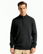 Men's Textured Half-Zip Jumper With Narrow Stand Neck - Dark Grey