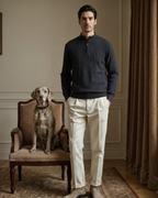 Men's Textured Half-Zip Jumper With Narrow Stand Neck - Dark Grey