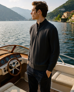Men's Textured Half-Zip Jumper With Narrow Stand Neck - Dark Grey