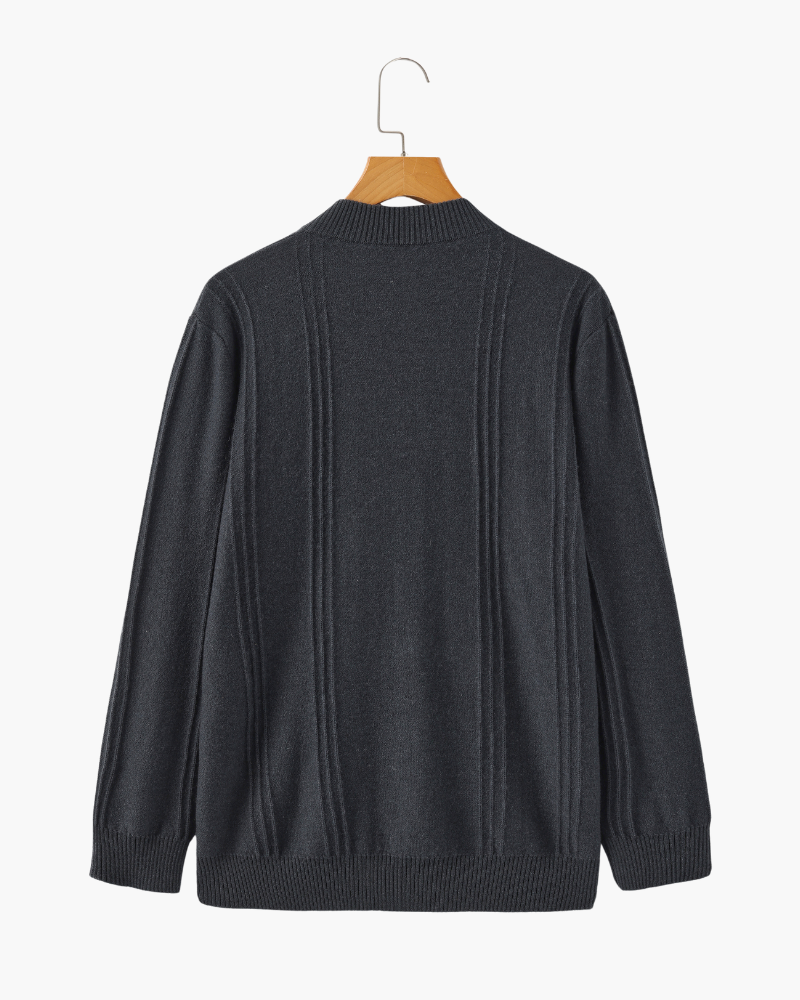 Men's Textured Half-Zip Jumper With Narrow Stand Neck - Dark Grey