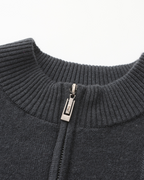 Men's Textured Half-Zip Jumper With Narrow Stand Neck - Dark Grey