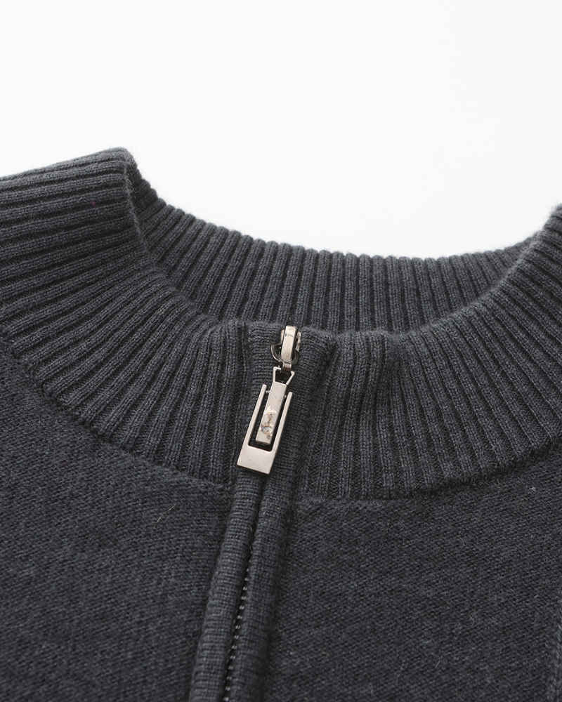 Men's Textured Half-Zip Jumper With Narrow Stand Neck - Dark Grey