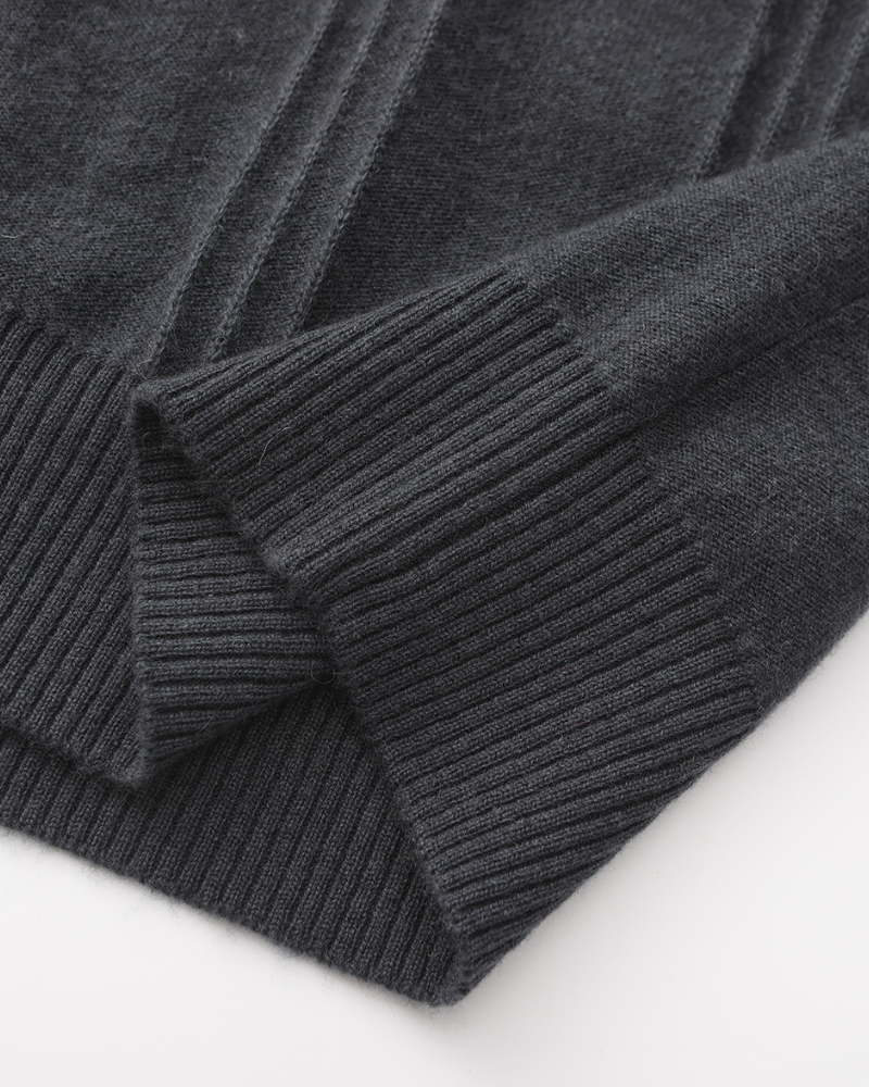 Men's Textured Half-Zip Jumper With Narrow Stand Neck - Dark Grey