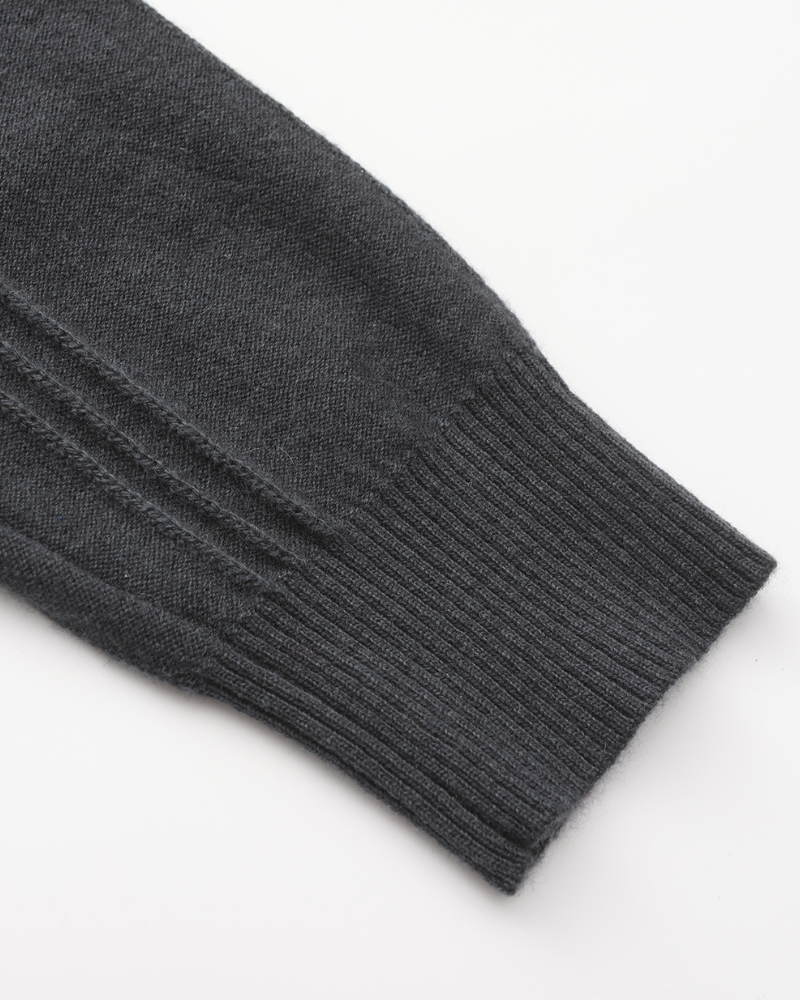 Men's Textured Half-Zip Jumper With Narrow Stand Neck - Dark Grey