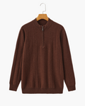 Men's Textured Half-Zip Jumper With Narrow Stand Neck - Brown