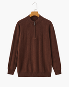 Men's Textured Half-Zip Jumper With Narrow Stand Neck - Brown