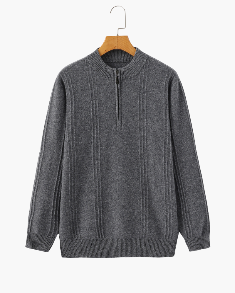 Men's Textured Half-Zip Jumper With Narrow Stand Neck - Grey