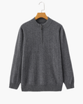 Men's Textured Half-Zip Jumper With Narrow Stand Neck - Grey