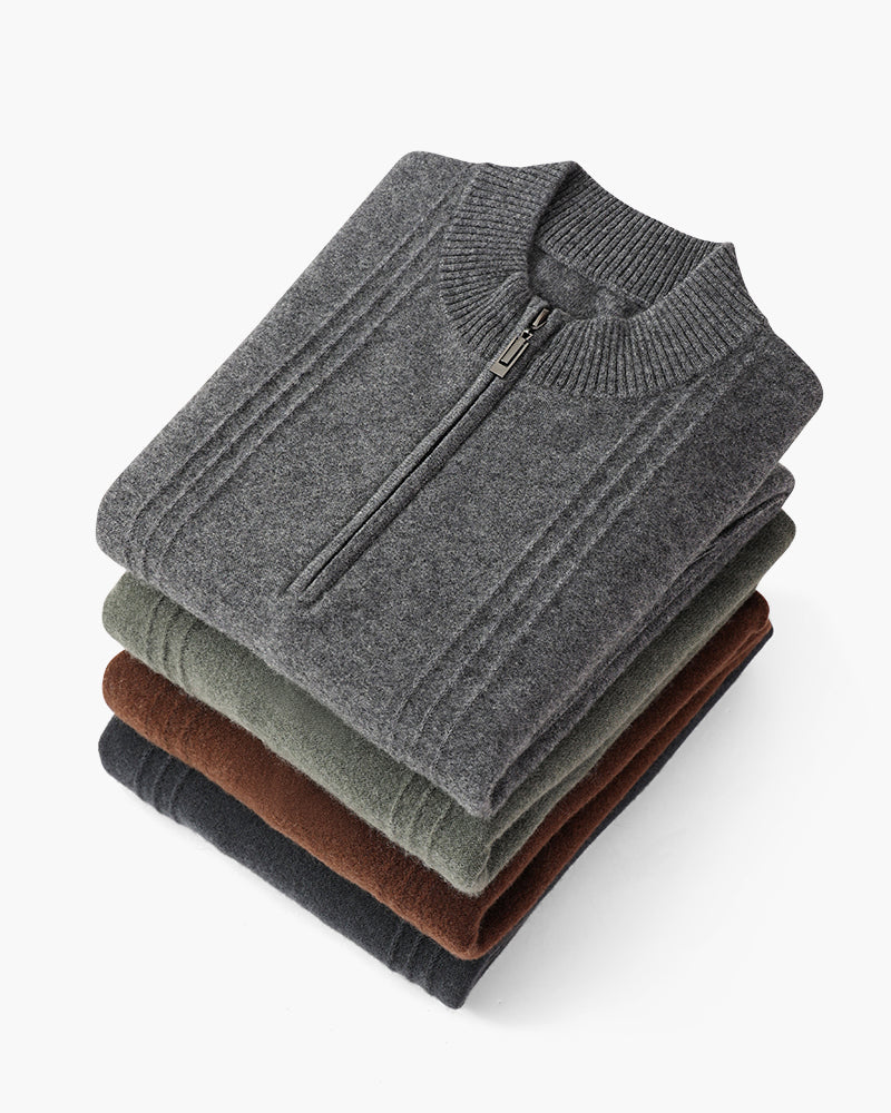 Men's Textured Half-Zip Jumper With Narrow Stand Neck - Colour options