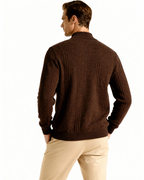 Men's Textured Half-Zip Jumper With Narrow Stand Neck - Brown