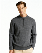 Men's Textured Half-Zip Jumper With Narrow Stand Neck - Grey