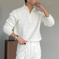 Men's Textured Half-Zip Jumper With Ribbed Stand Collar - White