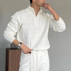 Men's Textured Half-Zip Jumper With Ribbed Stand Collar - White