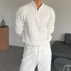 Men's Textured Half-Zip Jumper With Ribbed Stand Collar - Colour options