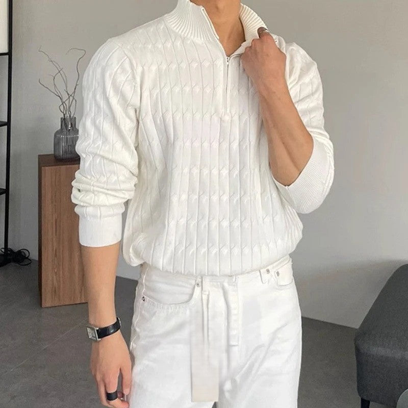 Men's Textured Half-Zip Jumper With Ribbed Stand Collar - Colour options