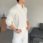 Men's Textured Half-Zip Jumper With Ribbed Stand Collar - Colour options