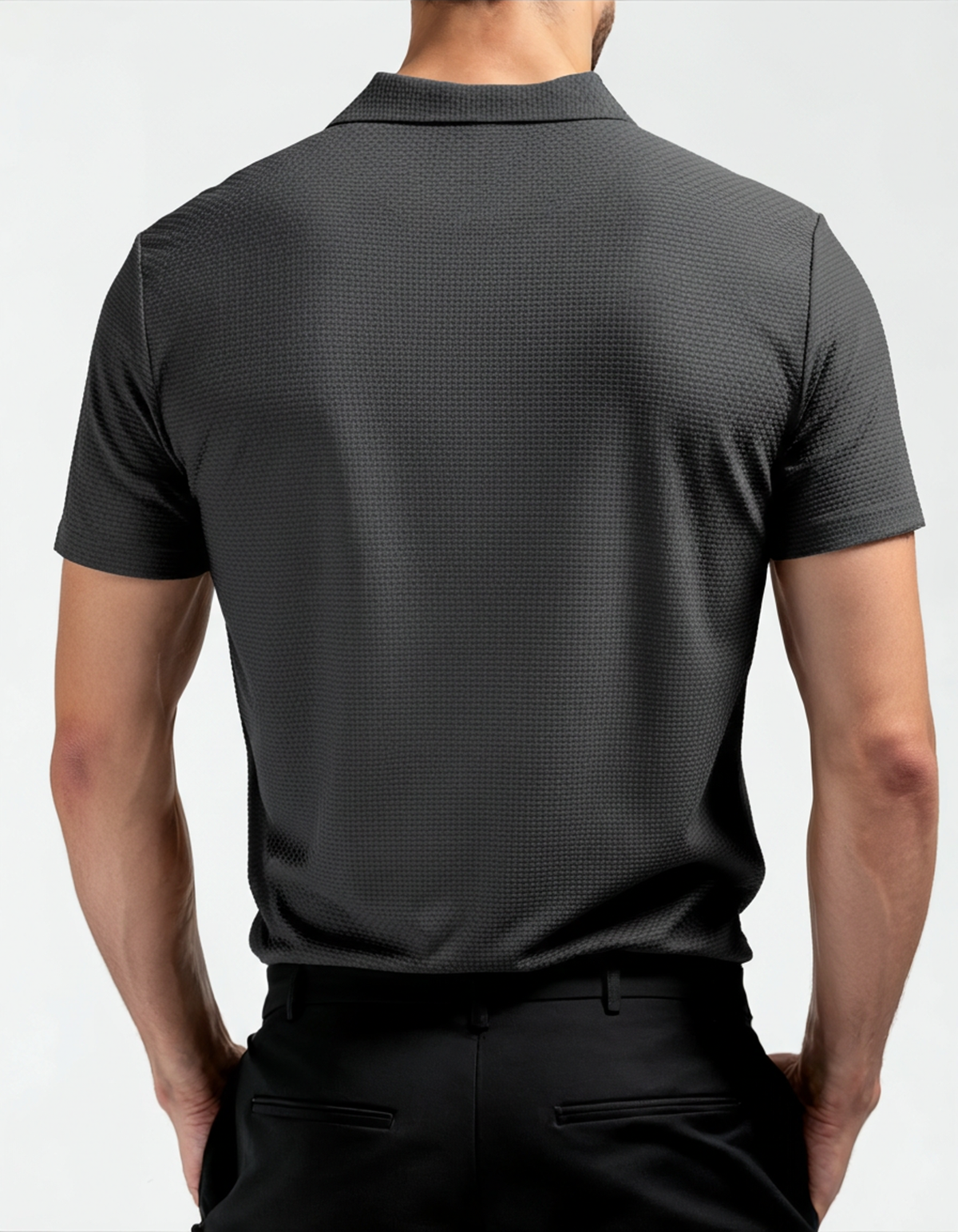 Men's Textured Polo Shirt With Two-Button Neckline - Black