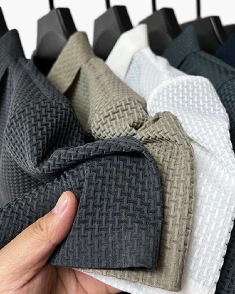 Men's Textured Polo Shirt With Two-Button Neckline - Colour options