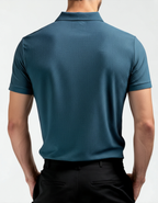 Men's Textured Polo Shirt With Two-Button Neckline - Navy Blue