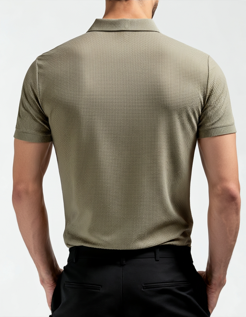 Men's Textured Polo Shirt With Two-Button Neckline - Light Green