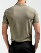 Men's Textured Polo Shirt With Two-Button Neckline - Light Green