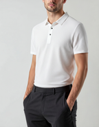 Men's Textured Polo Shirt With Two-Button Neckline - White