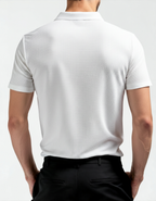 Men's Textured Polo Shirt With Two-Button Neckline - White