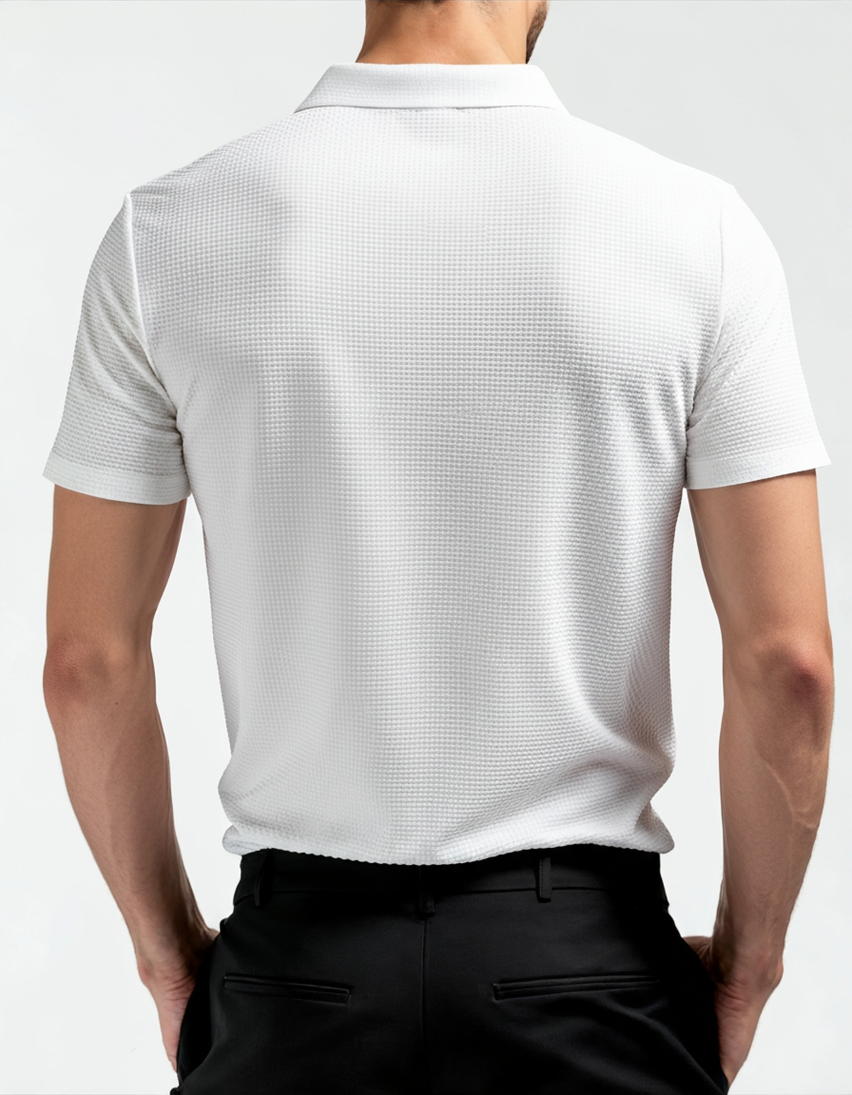 Men's Textured Polo Shirt With Two-Button Neckline - White