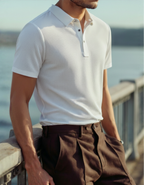 Men's Textured Polo Shirt With Two-Button Neckline - White