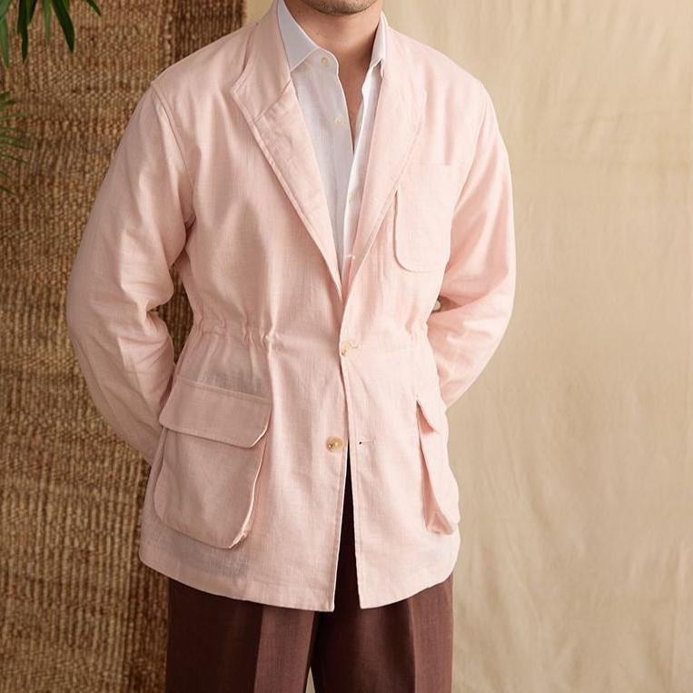 Men's Unstructured Blazer Jacket With Three Patch Pockets - Beige