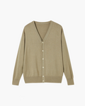 Men's V-Neck Button Cardigan With Ribbed Borders - Beige