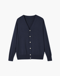 Men's V-Neck Button Cardigan With Ribbed Borders - Navy