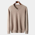 Men's V-Neck Jumper With Ribbed Neckline And Cuffs - Camel