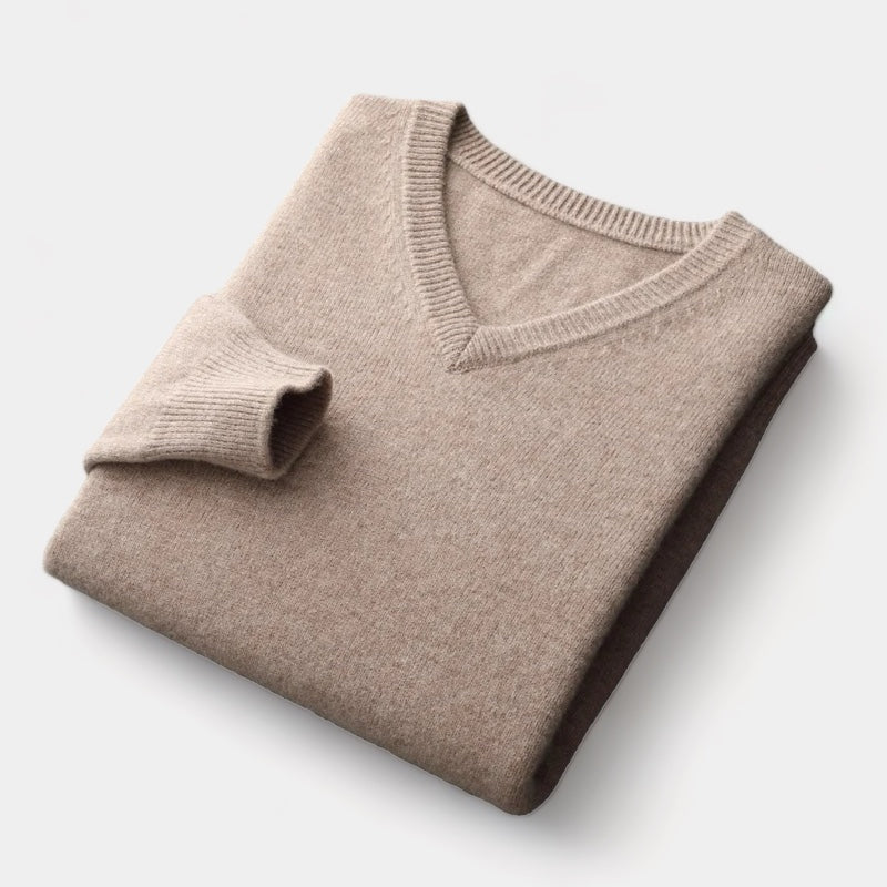 Men's V-Neck Jumper With Ribbed Neckline And Cuffs - Colour options