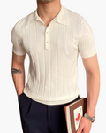 Men's Vertical-Rib Polo Shirt With Short Button Placket - White