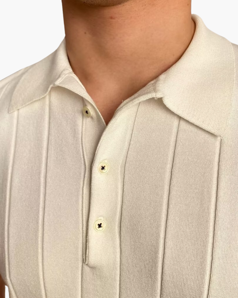Men's Vertical-Rib Polo Shirt With Short Button Placket - White