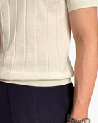 Men's Vertical-Rib Polo Shirt With Short Button Placket - White