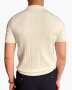 Men's Vertical-Rib Polo Shirt With Short Button Placket - White
