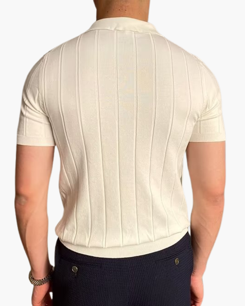Men's Vertical-Rib Polo Shirt With Short Button Placket - White