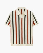 Men's Vertical Stripe Open-Collar Short-Sleeve Polo - Multicolour