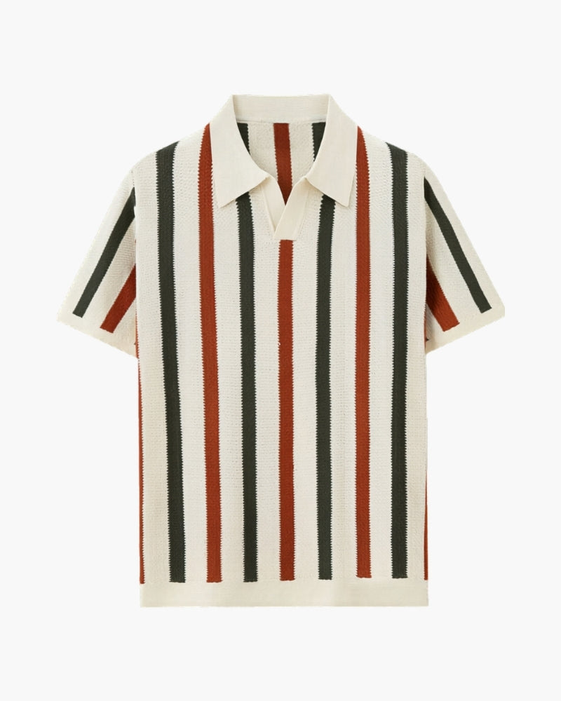 Men's Vertical Stripe Open-Collar Short-Sleeve Polo - Multicolour