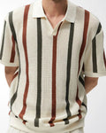 Men's Vertical Stripe Open-Collar Short-Sleeve Polo - Multicolour