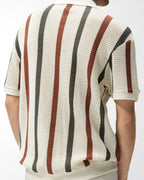 Men's Vertical Stripe Open-Collar Short-Sleeve Polo - Multicolour
