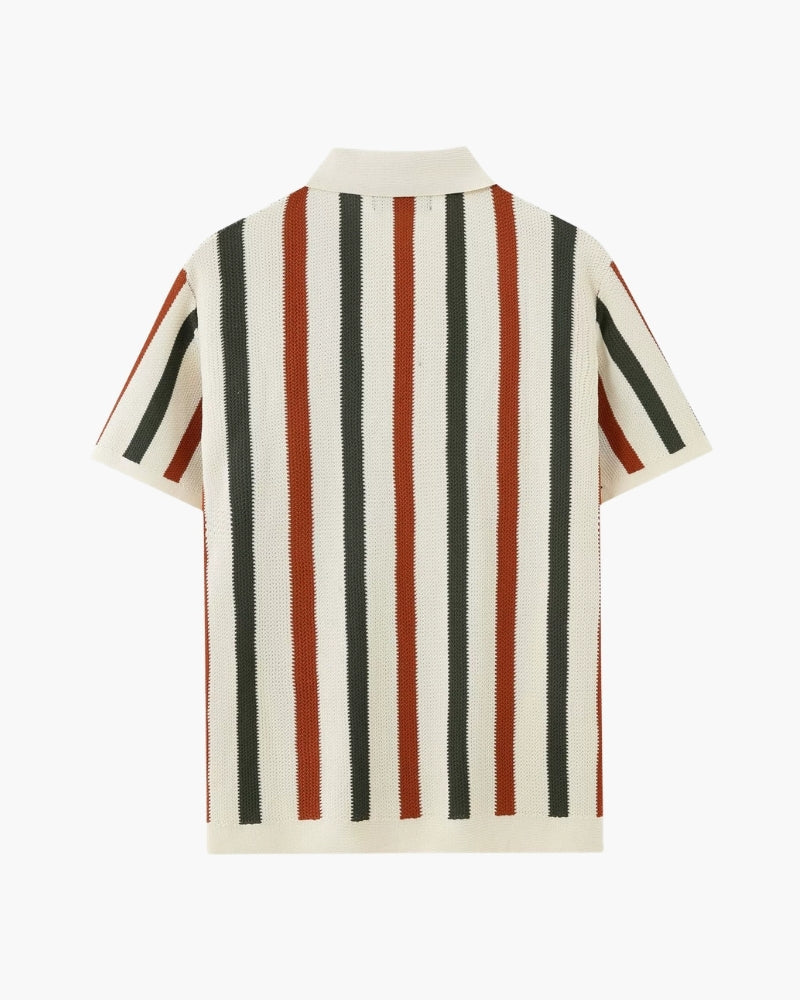 Men's Vertical Stripe Open-Collar Short-Sleeve Polo - Multicolour