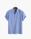 Men's Vertical-Stripe Popover Shirt With Stand Collar - Blue